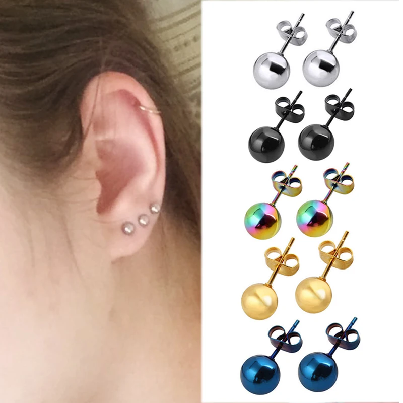 

Black Stud Earring 1Pair Silver Round Unique Golden 2018 New Arrival Women Men Colours Bead Gifts Ball Blue Graceful