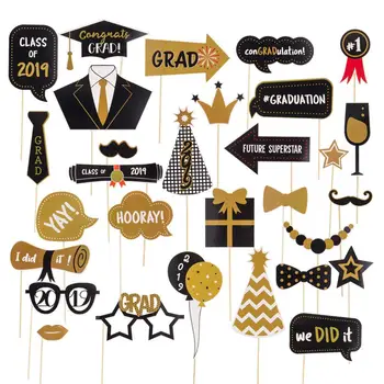 

TOPATY 30pcs Photo Booth Props Graduation Party Decoration 2019 Bachelor Cap Grad Congrats Graduated Supplies PhotoBooth 15