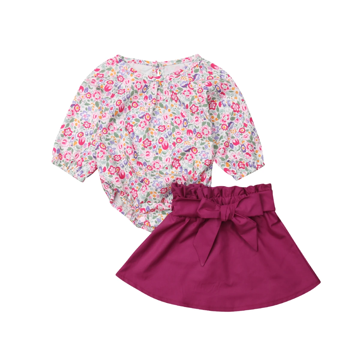 Toddler Kids Baby Girls Floral T Shirt Tops Bodysuit + Princess Bowknot ...