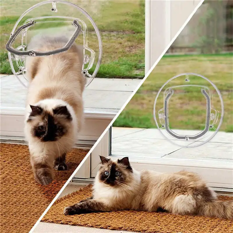

Dog Flap Door for Glass Door Round Shape Small Pet Cat Dog Transparent Door Gate Lockable Security Pet Entrance Puppy Hole
