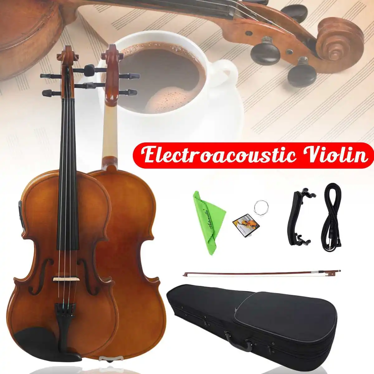 

4/4 Full Size Electro-Acoustic Violin Astonvilla Wooden Fiddle With Case Bow Set Maple Solid Wood Perfect for Beginners Players