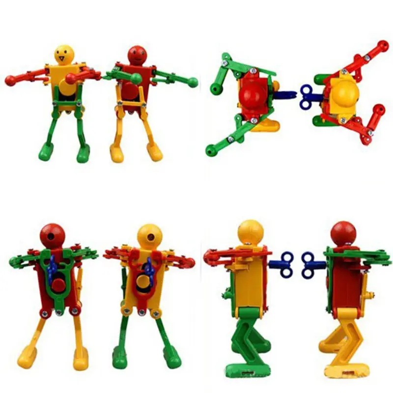 

Wood Cute Clockwork Robot Toy Details Creative Spring Wind Up Walking Dancing Children Kids Fun Easter Free Shipping 2019 New