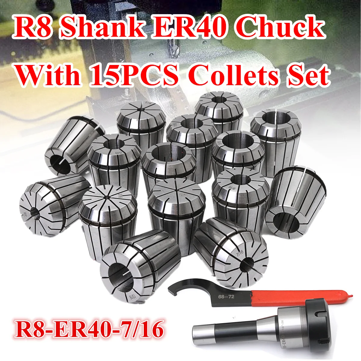 

15Pcs ER40 Spring Collets Set Alloy Spring Steel + CNC Milling Lathe R8 Shank ER40 Collet Chuck Rod