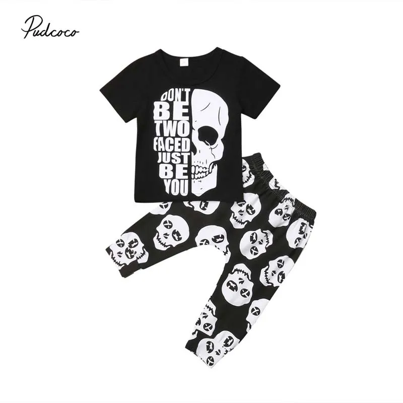 2019 Brand 2pcs Kids Baby Boys Skull Clothes T-shirt Tops Long Pants Trousers Outfits Set Summer Cool Cotton Clothing |