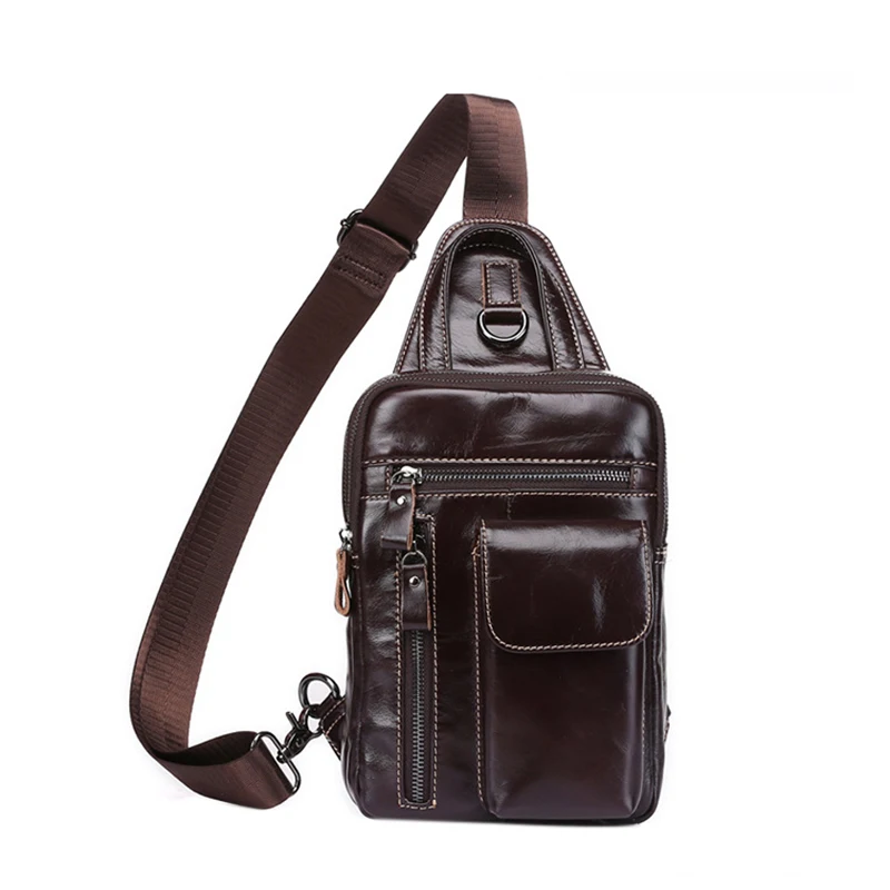 

ABDB-MVA 2019 Men Genuine Leather Crossbody Bags Cowhide Vintage Sling Chest Back Day Pack Small Messenger Shoulder Bag