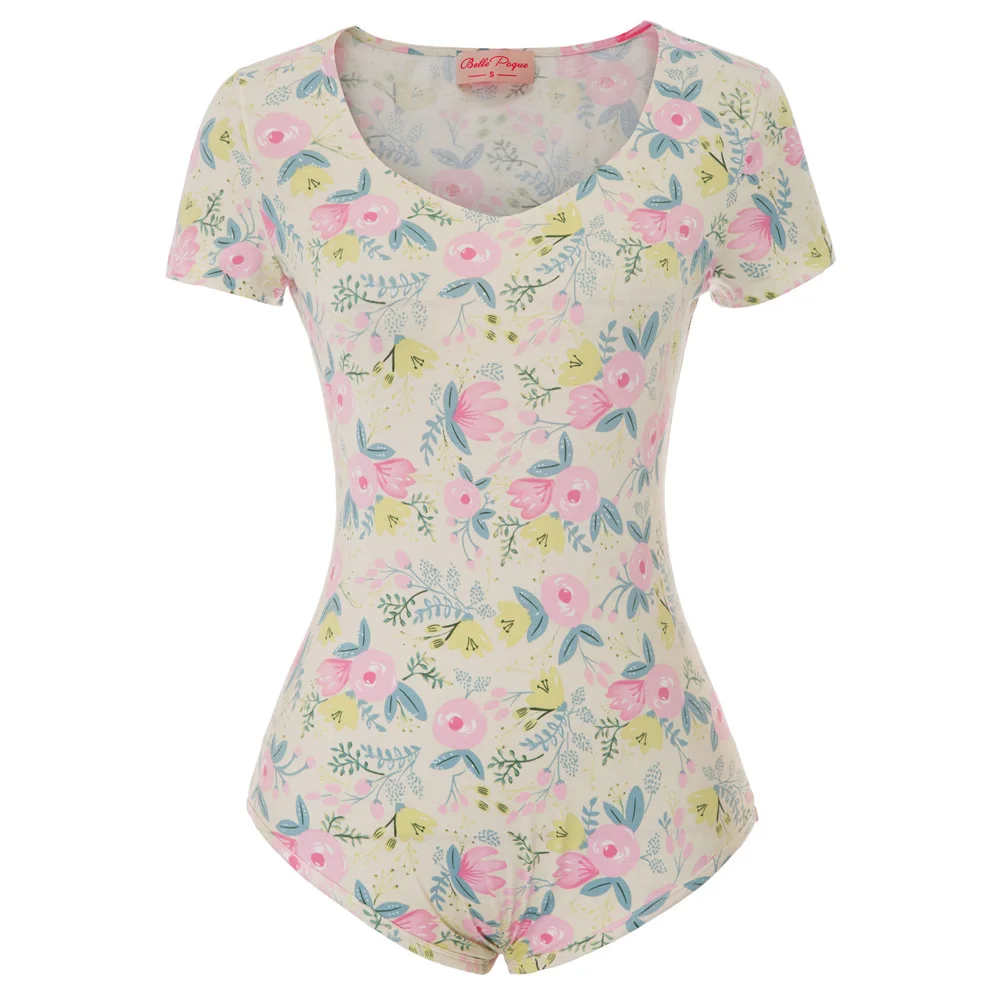 BP Sexy Women Floral Pattern bodysuit ladies beach summer Short Sleeve