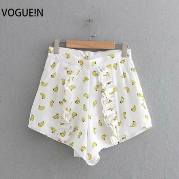 

New Womens Summer Sweet Banana Print Ruffled Detail Short Pants Shorts