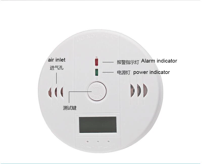 Независимый 85 дБ детектор угарного газа с ЖК-дисплеем, фотоэлектрическое оповещение Предупреждение охранная сигнализация с датчиком газа