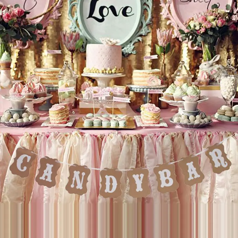 

Candy Bar Craft Paper Cardboard Bunting Banner Garland Vintage Wedding Decor Sign Baby Shower Birthday Party Decor Sign 2019