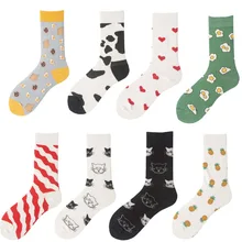 PEONFLY/женские носки с милым мультяшным животным котенком, коровье яйцо, в полоску, хип-хоп, забавные, Harajuku, хип-хоп, Уличный Скейтборд, женские хлопковые чулки