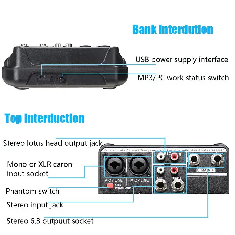 Портативный bluetooth A4 микшерный пульт аудио микшер запись 48 В Phantom power Effects 4 канала аудио микшер с USB
