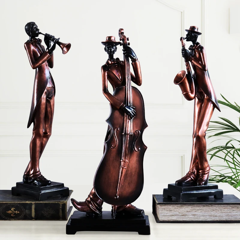 Смолы ремесло Негро музыкант, музыка Группа статуи для украшения творческих людей скульптура домашний Декор рабочего ремесла подарок