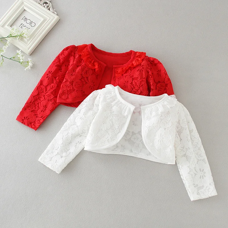 2019 New Lace Girls Bolero Formal Kids Long Sleeves Lace Short Jacket