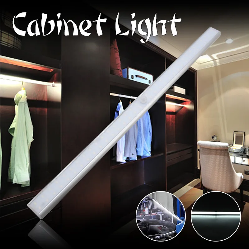 

CLAITE Wireless 68 LED Bar Light PIR Motion Sensor Under Cabinet Light USB Rechargeable Night Light Magnetic Closet Wardrobe