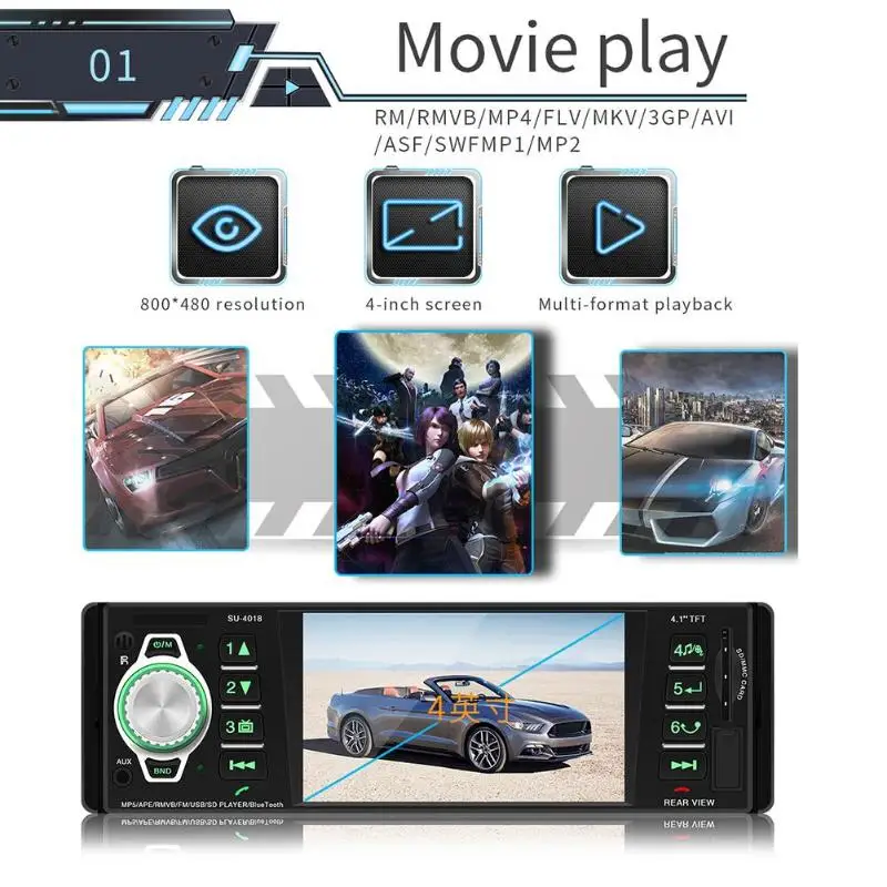 SWM-4018 4in WINCE 1Din In-dash Car Stereo MP5 Player USB FM Radio Bluetooth Head Unit Aux Input Receiver With/No Camera