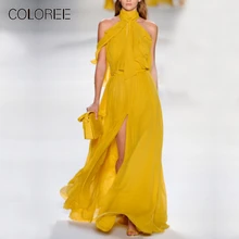 Front Split Lace-up Neck Backless Dress