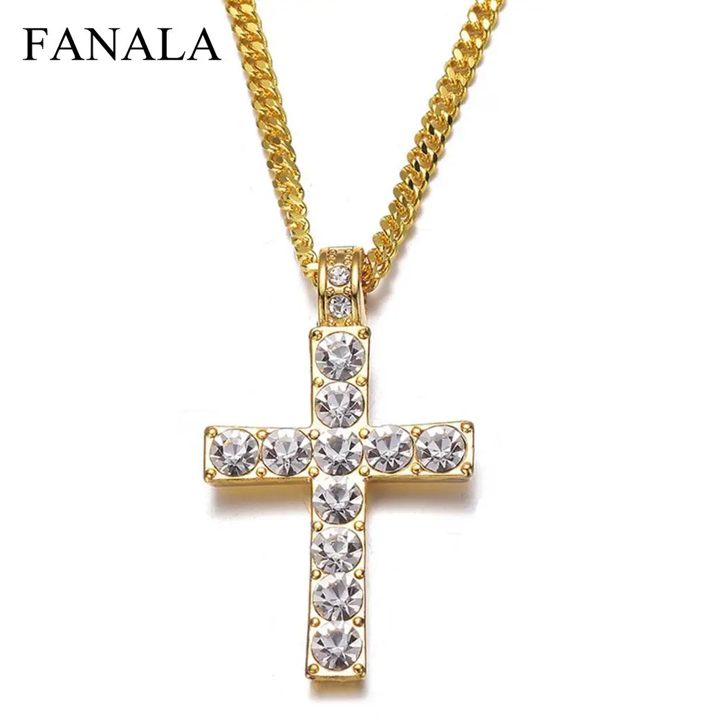 

Fashion Rhinestone Geometry Pendant Clavicular Jewelry Lobster Claw Clasp Casual Chain Cross Link Necklace for Men and Women