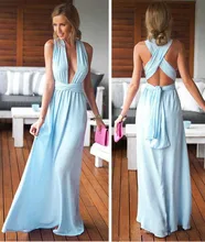 Cheap Long Chiffon Prom Dresses A Line Sexy Plunging V Neck Straps Criss-Cross Back Evening Party Gowns 2019 Formal Party Dress sweet plunging neck lace spliced cross back midi dress for women