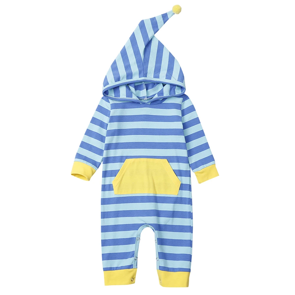 

Infant Baby Boy Girl Striped Romper Outfit Hooded Sleeper Pajamas