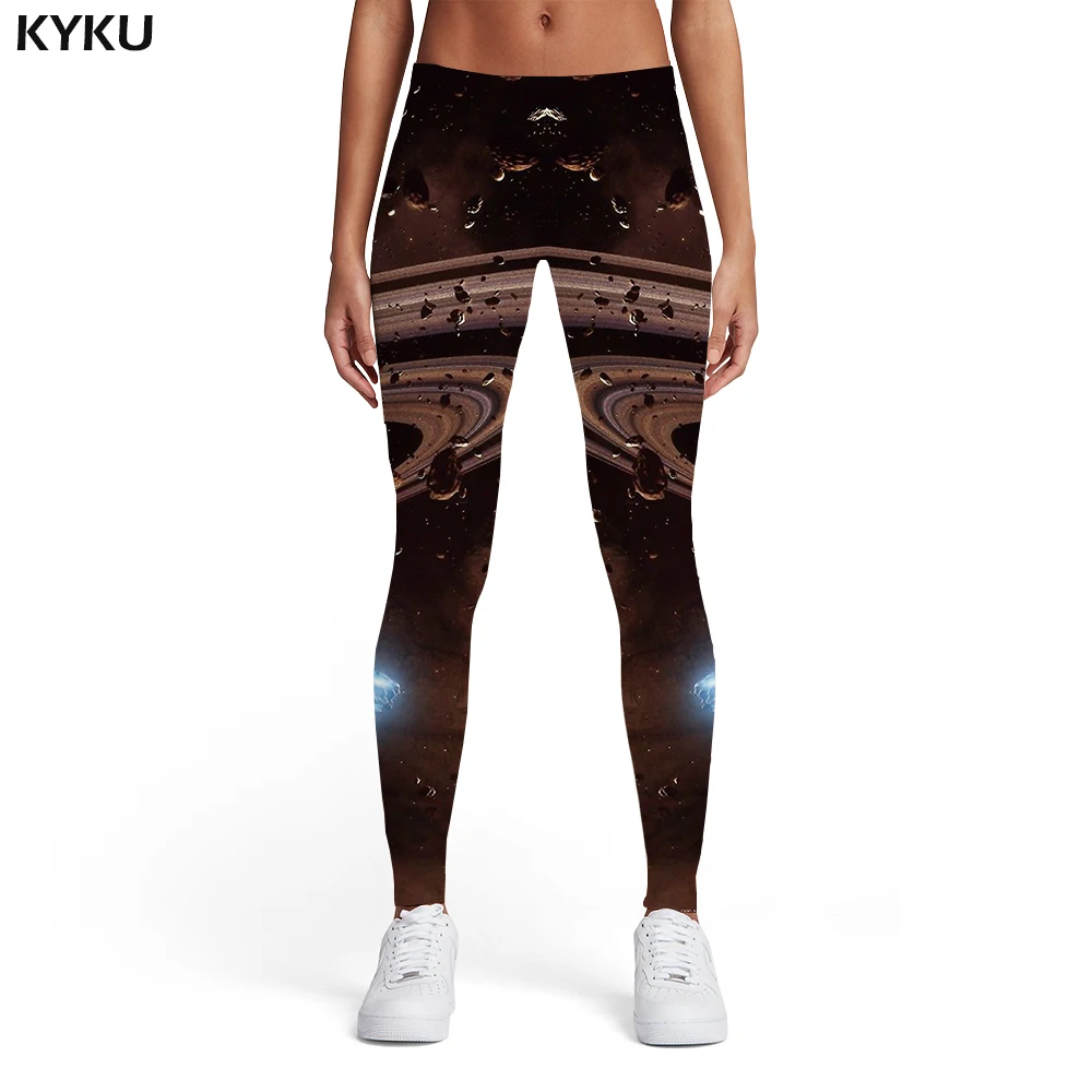 

KYKU Brand Galaxy Leggings Women Psychedelic Leggins Black Spandex Space 3d Print Lightning Elastic Womens Leggings Pants
