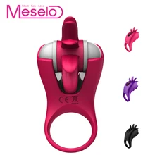 Meselo 10 Modes Vibrating Cockring Rotation Tongue Licking Vibrator For Man Sex Ring Penis Trainer Cocking Sex Toys For Men New
