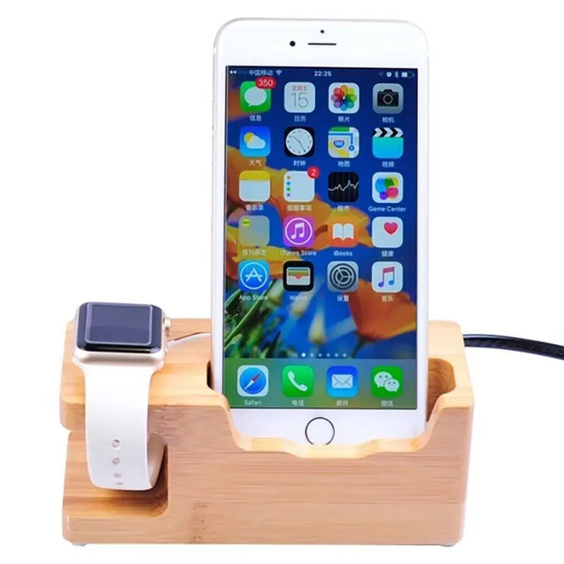 3-Port Usb Ladegerät Für Apple Uhr & Phone Organizer Stehen, Cradle Halter, 15 W 3A Desktop Bambus Holz Ladestation Für Iwatc