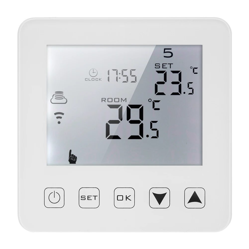 

16A Programmable Electric Heating Thermostat LCD Touchscreen with White Backlight Temperature Controller Voice Control
