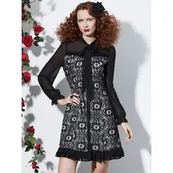 Для женщин платья Элегантный черный готический Весна 2019 шик Алина лук, кнопка сетки Женская мода офисные женское кружевное платье