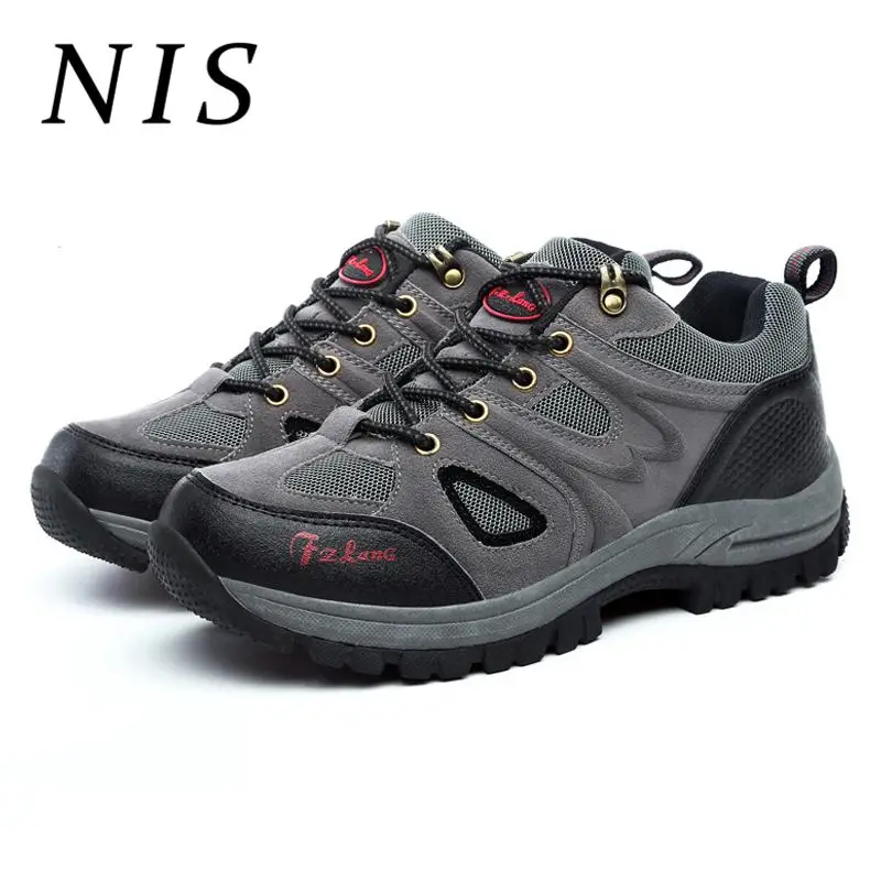

NIS Large Size Men Hiking Shoes Mens Breathable Mesh Faux Suede Leather Non-slip Lace-up Ankle Boots Men Casual Sport Sneakers
