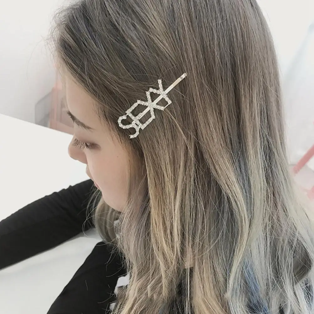 

MISSKY 2019 Hairpin English Letter Barrette Rhinestone Alloy Personality Word Women Girls Hair Clips Hairclip Hair Accessories