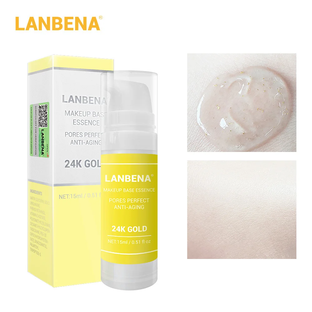 

LANBENA 24K Gold Makeup Base Essence Primer Face Serum Shrink Pores Waterproof Oil-control Facial Cream Brighten Foundation 15ml