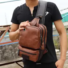 Мужские сумки на плечо из искусственной кожи, нагрудная сумка с разъемом для наушников, мужская сумка-мессенджер через плечо, мужская сумка для мобильного телефона