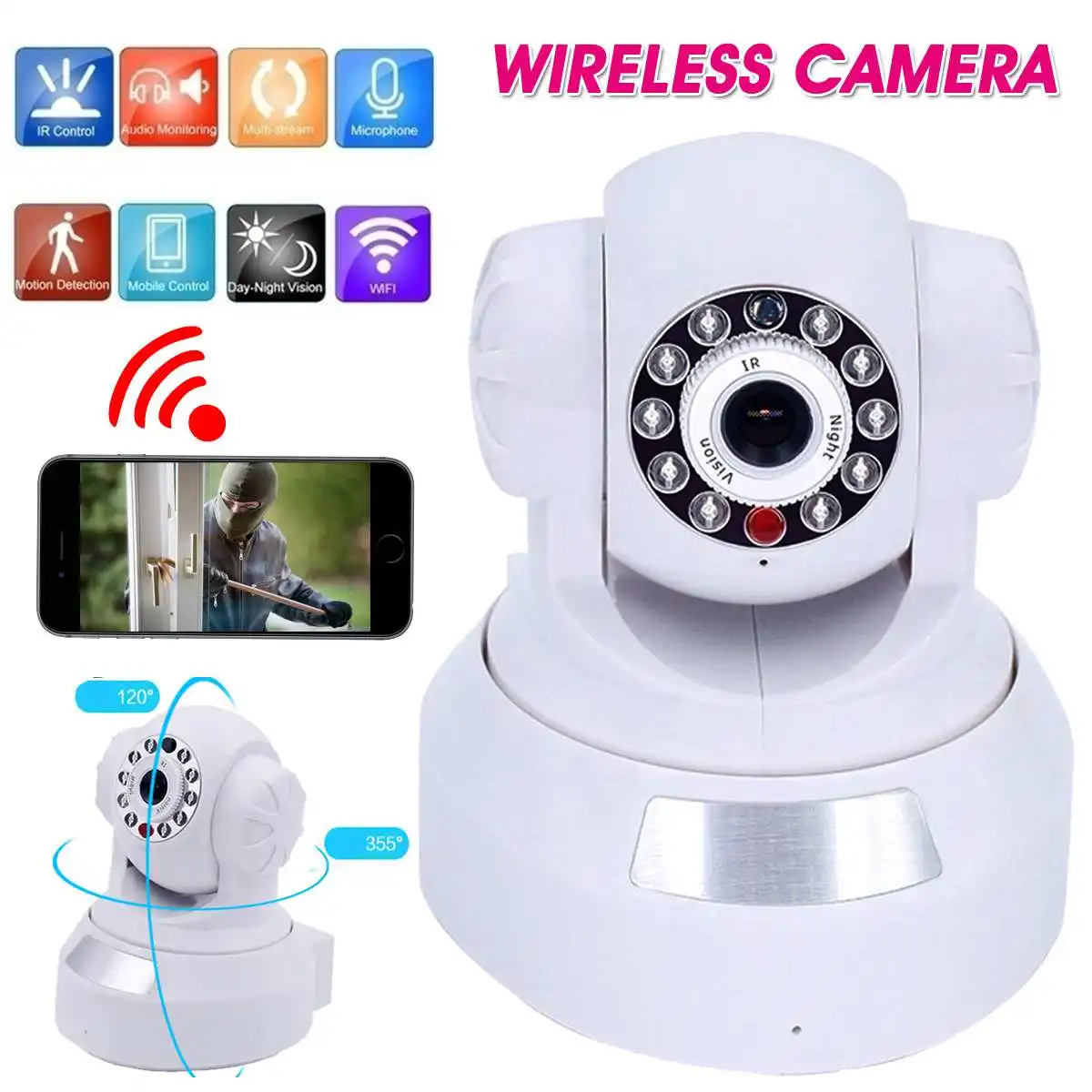 

720P Infrared Night Vision IP Camera Wireless Wifi APP Remote Control Home Security Indoor Network Surveillance P2P Remote