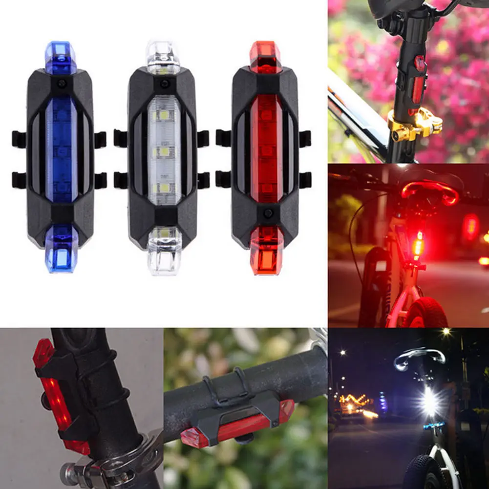 5 светодиодный USB Перезаряжаемый велосипедный задний светильник Предупреждение задний фонарь Полезная сигнальная лампа