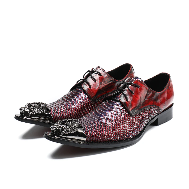 

Italian Fashion Mens Dress Shoes Genuine Leather Wine Red Snake Print Lace Up Wedding Male Shoes Oxfords 2018 Zapatos Hombre