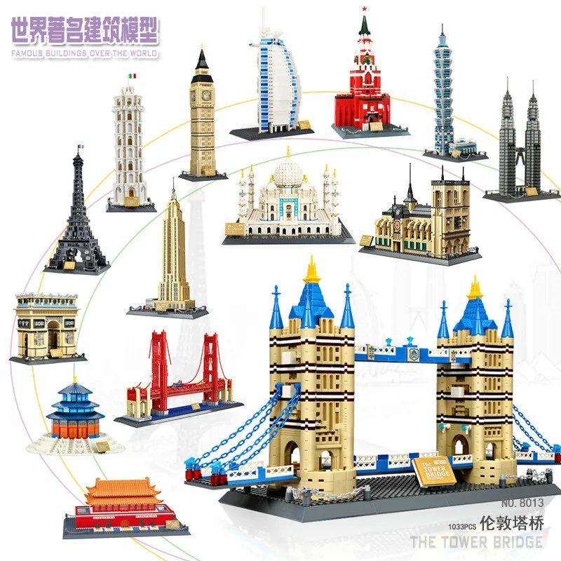 

Famous Buildings Over The World Architecture Of Notre Dame De Paris Streetscape London Tower Bridge Model Blocks Bricks DIY Toys