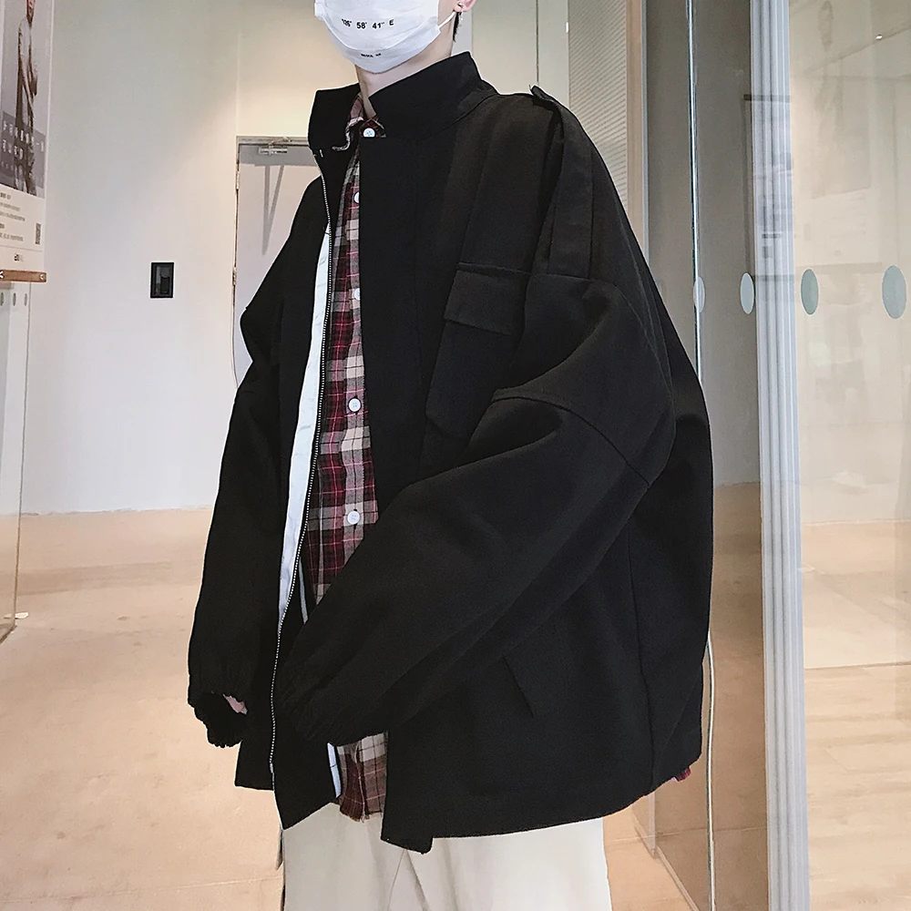 2019 Summer Men's Loose Fashion Outerwear Streetwear Bomber Jackets Brand Baseball Clothes Mens Khaki/black Color Coats M-2XL