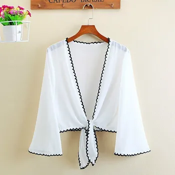 Summer Chiffon Short Blouse Nine Quarter Sleeve Kimono Cardigan Blusas Open Stitch Casual Loose Sunscreen Shirts Tops Plus Size plus size arab embroidered open front blouse