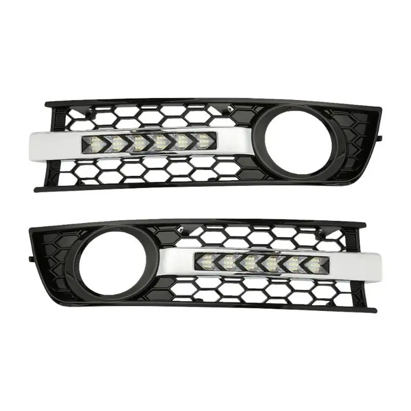 

turn signal light 2X 12V Front Fog Light Grille Flowing LED Turn Signal+DRL amber + white DRL light for A4 Electroplated