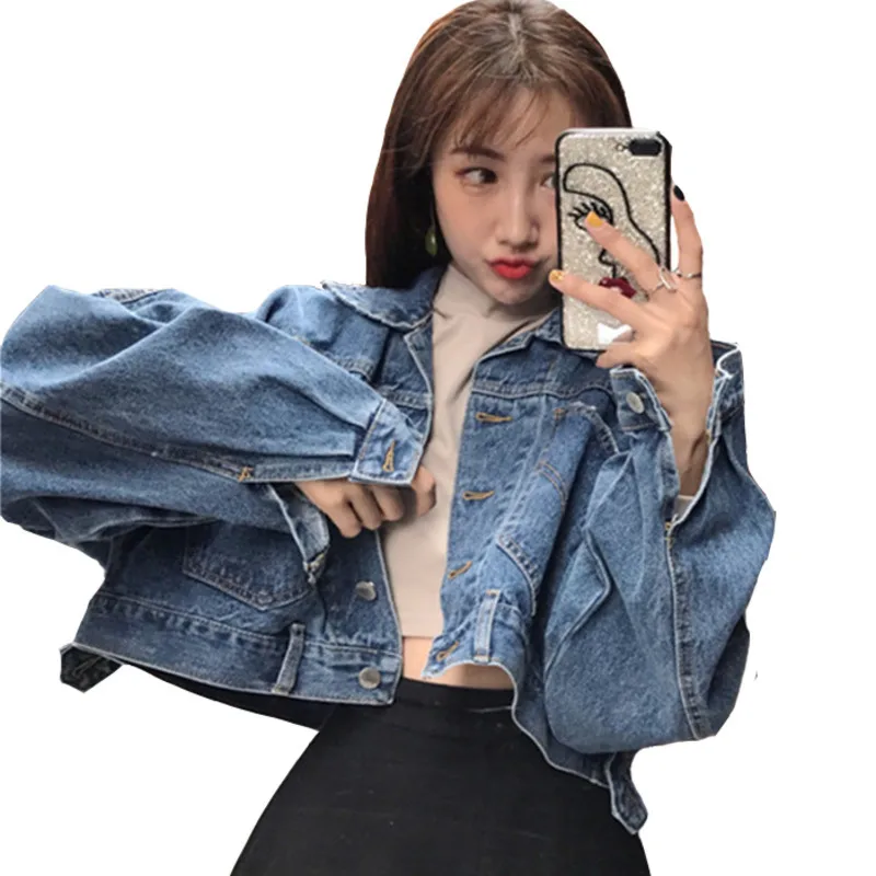 cropped batwing denim jacket