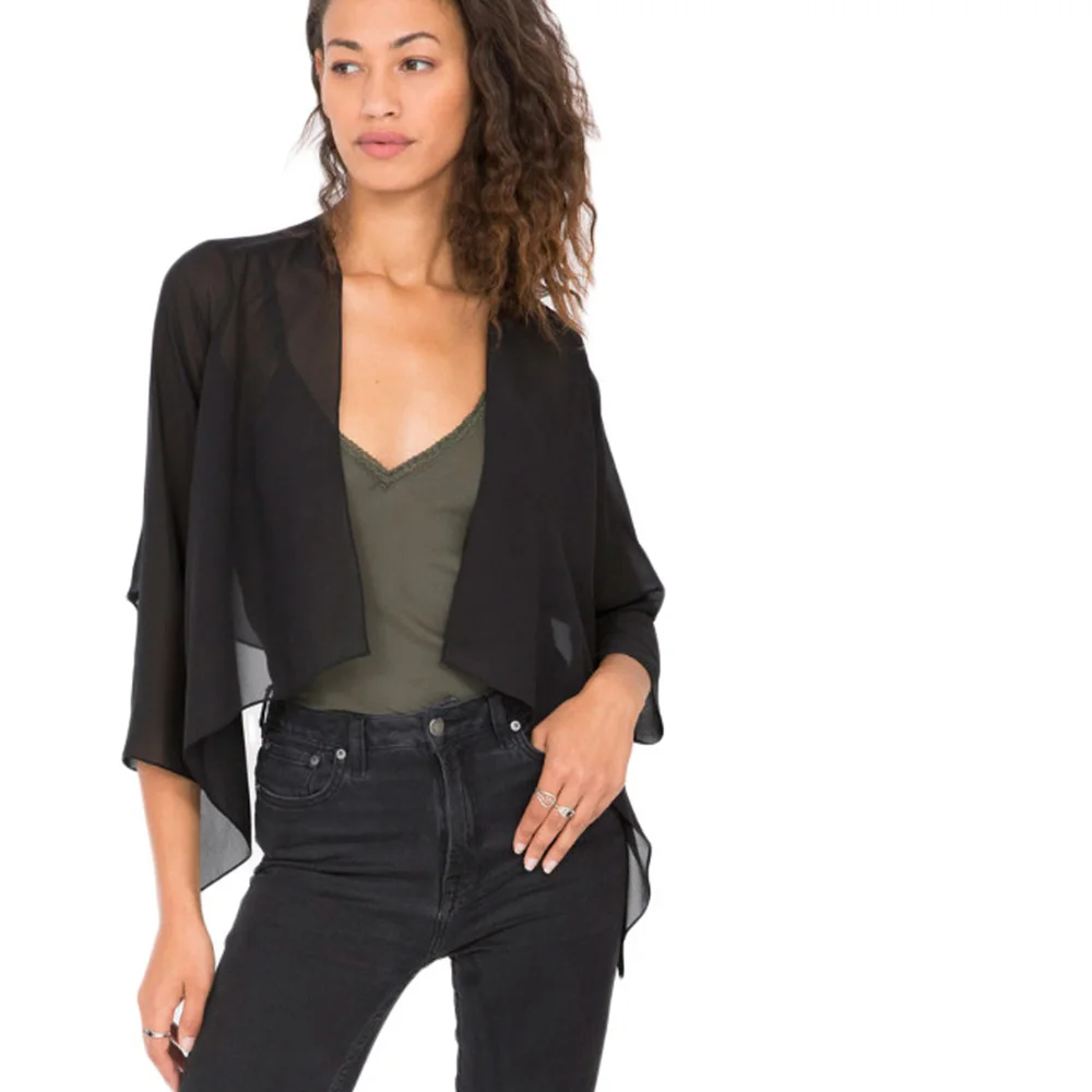 

GK shrug bolero for Women Summer tops Lightweight 3/4 Sleeve Open Front Irregular Hem Chiffon solid Semi see-through short coats