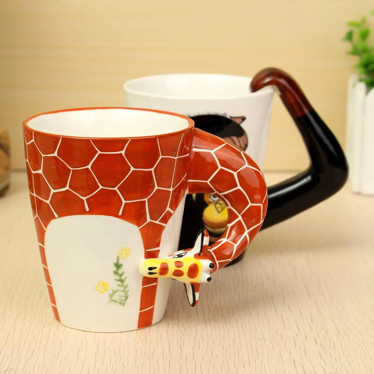 

400ml Ceramic Hand-painted Animal Mug Cartoon Monkey Giraffe Coffee Mug Single-layer Personalized Handle Gift Mug