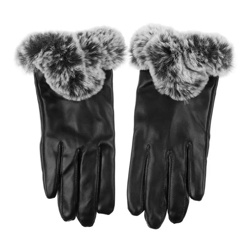 2018 теплые PU кожаные перчатки Модные женские туфли черные зимние плюшевые Повседневное Для женщин аксессуары подарки Открытый Перчатки Guantes