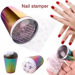 Разноцветная ручка для ногтей Stamper сияющая голографическая головка Прозрачная силиконовая прокладка для ногтей штамповочная пластина