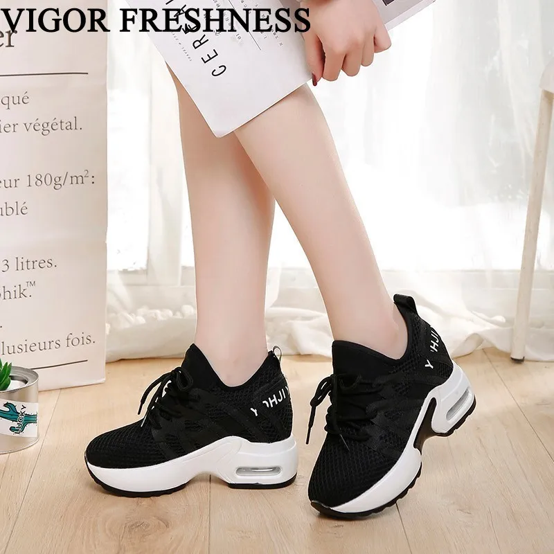 

VIGOR FRESHNESS Women Shoes Spring White Sneakers Height Increasing Shoes Woman High Heels Summer Sneakers Tennis Shoes WY479
