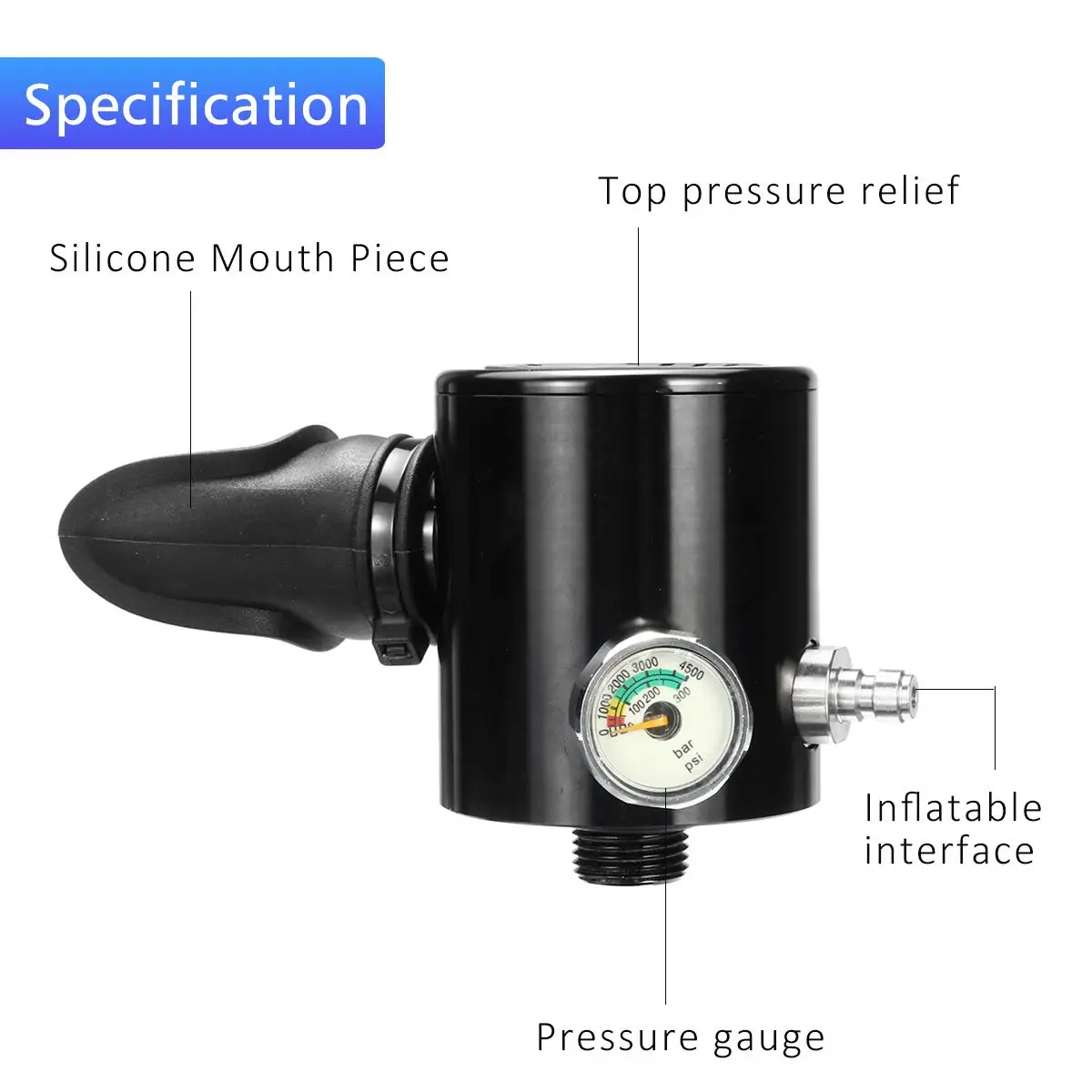 0.5L البسيطة الغوص الأكسجين معدات غطس الهواء الدبابات الاسطوانة صمام المعبرة محول الغوص تحت الماء التنفس جهاز
