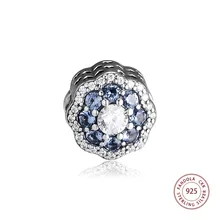 Подходит Pandora Подвески браслет стерлингового серебра 925 Синий Сверкающий Шарм-бусины в виде цветка для самостоятельного изготовления ювелирных изделий