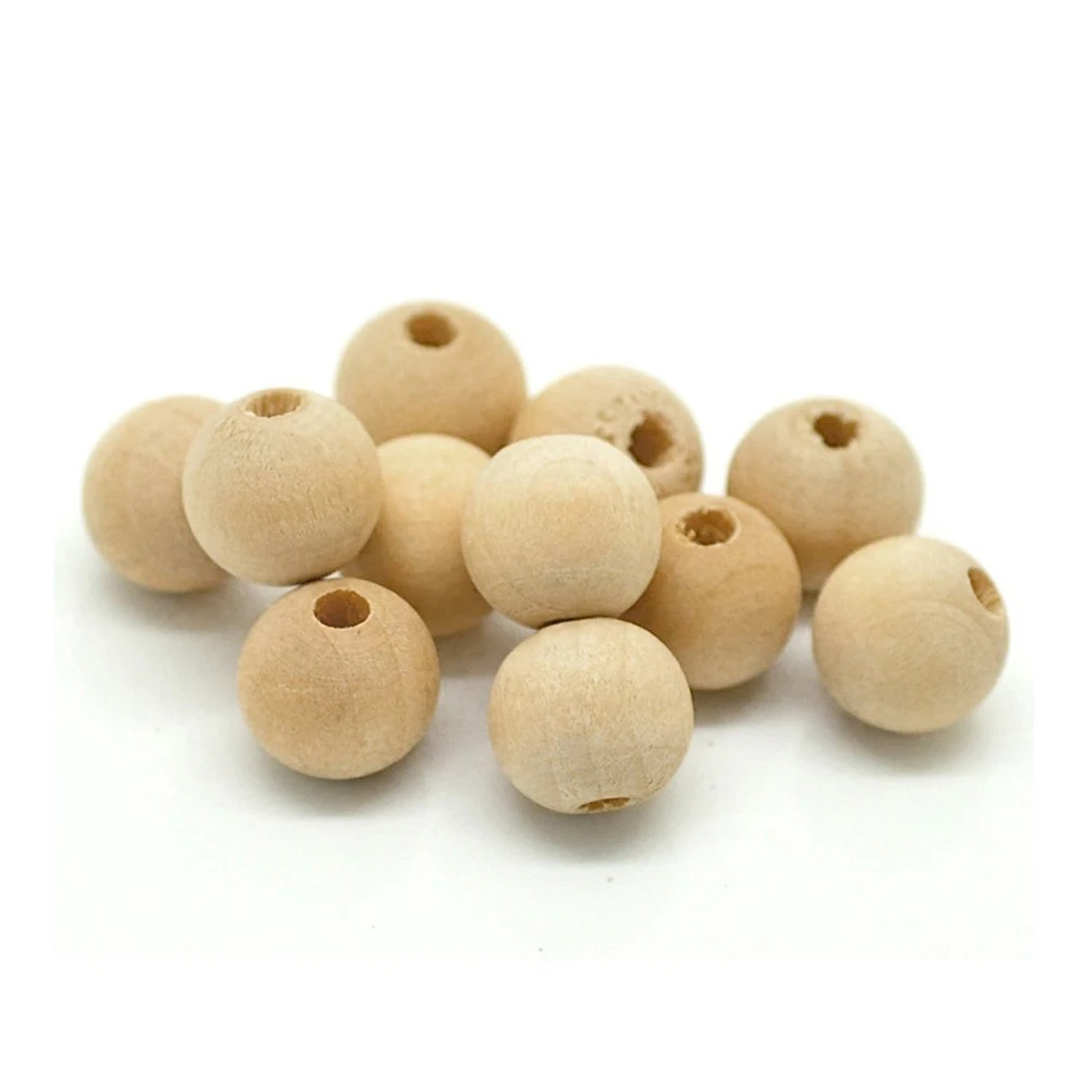 50pcs 20mm Unfinished Natural Color Round Ball Wood Spacer Beads for ...