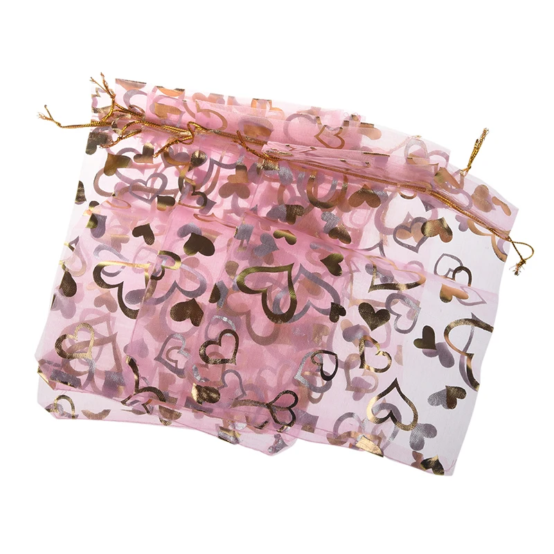 5 шт. в форме сердца Печать свадебный подарочный мешок органза мешочек светло-розовый 7,3 "x 5"