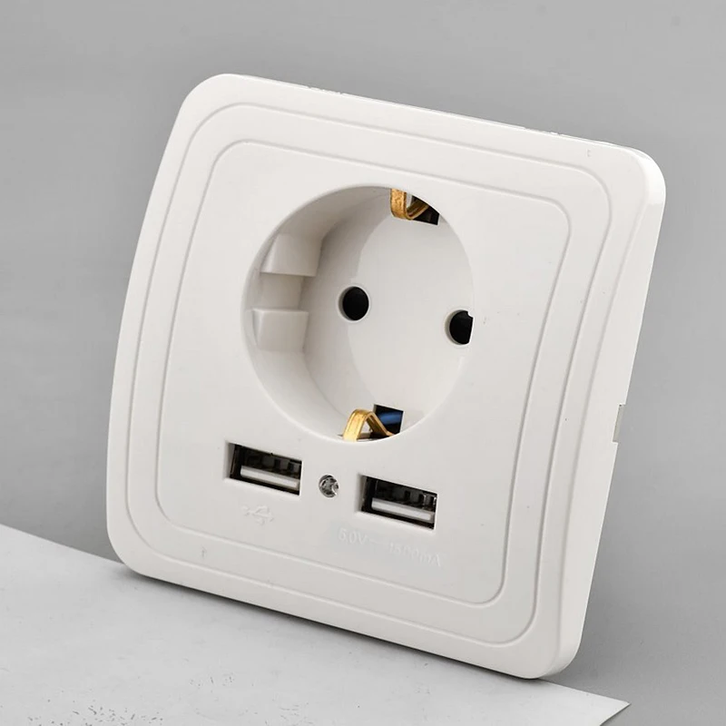 

Dual USB Electrical Sockets Port Wall Charger Adapter EU Plug Socket Power Outlet Panel White Electrical Socket Accessories
